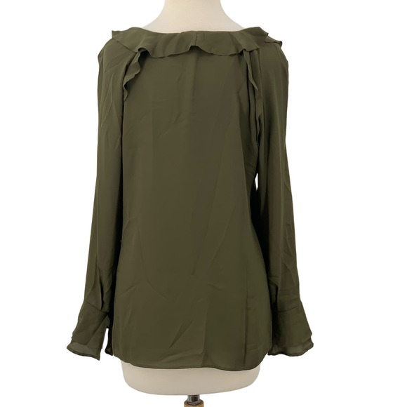 Banana Republic Women's LS V-Neck Pullover Ruffled Blouse Olice Green Size S - Picture 9 of 9